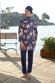 Estiva 25935 Lacivert Dijital Desenli Tam Boy Lycralı Tesettür Mayo thumbnail 5