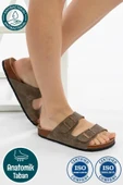 Roy Jones Unisex Ortopedik Tabanlı Konfor Modeli Terlik Çift Bantlı Tokalı Günlük Rahat Dışarı Ev Içi Terliği thumbnail 6