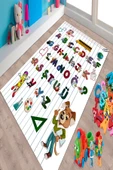 Makinede Yıkanabilir Leke Tutmaz  Beyaz Pvc Deri Kaymaz Taban Alfabe Çocuk Halısı 220-00  ÇOKLU 130 x 180 - 3