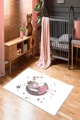 Makinede Yıkanabilir Leke Tutmaz  Beyaz Pvc Deri Kaymaz Taban Aykız Çocuk Halısı 221-00Y  ÇOKLU 80 x 200 - 1