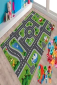 Makinede Yıkanabilir Leke Tutmaz  Antrasit-Yeşil Pvc Deri Kaymaz Taban Çevre Çocuk Halısı 225-00  ÇOKLU 100 x 300 thumbnail 3