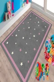 Makinede Yıkanabilir Leke Tutmaz  Antrasit-Pembe Pvc Deri Kaymaz Taban Çocuk Halısı 215-01  ÇOKLU 80 x 200 - 3