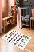 Makinede Yıkanabilir Leke Tutmaz  Beyaz Pvc Deri Kaymaz Taban Alfabe Çocuk Halısı 220-00  ÇOKLU 130 x 180 - 1