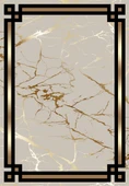 Makinede Yıkanabilir Leke Tutmaz  Gold Pvc Deri Kaymaz Taban Çerçeve Salon Saçaksız Halı B1212  80 x 150 SİYAH-GOLD - 2