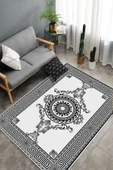 Makinede Yıkanabilir Leke Tutmaz  Beyaz-Siyah Deko Deri Kaymaz Taban Göbekli Salon Saçaksız Halı B1190  BEYAZ 160 x 230 - 4