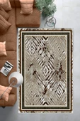 Makinede Yıkanabilir Leke Tutmaz  Kahverengi Deko Deri Kaymaz Taban Versace Salon Saçaksız Halı B1209  KAHVERENGİ 80 x 150 - 6