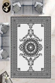 Makinede Yıkanabilir Leke Tutmaz  Beyaz-Siyah Deko Deri Kaymaz Taban Göbekli Salon Saçaksız Halı B1190  BEYAZ 160 x 230 - 1