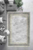 Makinede Yıkanabilir Leke Tutmaz  Gri-Gold Deko Deri Kaymaz Taban Salon-Yolluk Halısı B1183  GRİ-GOLD 80 x 300 - 7