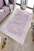 Makinede Yıkanabilir Leke Tutmaz  Lila Deko Deri Kaymaz Taban Versace Çizgi Salon Saçaksız Halı B1200  100 x 300 LİLA thumbnail 3