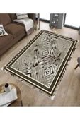 Makinede Yıkanabilir Leke Tutmaz  Kahverengi Deko Deri Kaymaz Taban Versace Salon Saçaksız Halı B1209  KAHVERENGİ 80 x 150 - 5