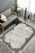 Makinede Yıkanabilir Leke Tutmaz  Bej-Gold Deko Deri Kaymaz Taban Çerçeve Salon Saçaksız Halı B1188  BEJ-GOLD 100 x 300 - 4