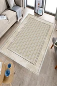 Makinede Yıkanabilir Leke Tutmaz  Krem Deko Deri Kaymaz Taban Baklava Desen Salon Saçaksız Halı B1184  KREM 160 x 230 - 3