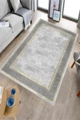 Makinede Yıkanabilir Leke Tutmaz  Gri-Gold Deko Deri Kaymaz Taban Salon-Yolluk Halısı B1183  GRİ-GOLD 80 x 300 - 4