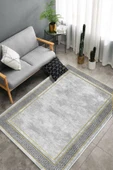 Makinede Yıkanabilir Leke Tutmaz Gri-Gold Deko Deri Kaymaz Taban Salon-Yolluk Halısı B1183 GRİ-GOLD 100 x 200 - 5