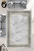 Makinede Yıkanabilir Leke Tutmaz  Gri-Gold Deko Deri Kaymaz Taban Salon-Yolluk Halısı B1183  GRİ-GOLD 80 x 300 - 1