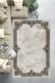Makinede Yıkanabilir Leke Tutmaz  Bej-Gold Pvc Deri Kaymaz Taban Çerçeve Salon Saçaksız Halı B1188  BEJ-GOLD 120 x 180 - 6