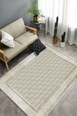 Makinede Yıkanabilir Leke Tutmaz  Krem Deko Deri Kaymaz Taban Baklava Desen Salon Saçaksız Halı B1184  KREM 100 x 300 thumbnail 4