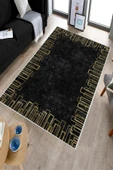 Makinede Yıkanabilir Leke Tutmaz  Siyah Deko Deri Kaymaz Taban Shaggy Salon Saçaksız Halı B1195  SİYAH 180 x 280 thumbnail 3