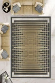 Makinede Yıkanabilir Leke Tutmaz  Gold-Siyah Deko Deri Kaymaz Taban Çerçeve Salon Saçaksız Halı B1174  GOLD-SİYAH 100 x 300 - 1