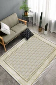 Makinede Yıkanabilir Leke Tutmaz  Krem-Gold Deko Deri Kaymaz Taban Baklava Desen Salon Saçaksız Halı B1185  KREM-GOLD 80 x 200 - 4