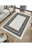 Makinede Yıkanabilir Leke Tutmaz  Krem-Antrasit Deko Deri Kaymaz Taban Çerçeve Salon Saçaksız Halı B1170  KREM-ANTRASİT 80 x 200 - 5
