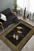 Makinede Yıkanabilir Leke Tutmaz  Siyah-Gold Pvc Deri Kaymaz Taban Modern Salon Saçaksız Halı B1235  LACİVERT-GRİ 180 x 280 - 4