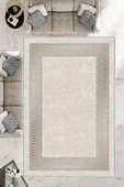 Makinede Yıkanabilir Leke Tutmaz  Krem Deko Deri Kaymaz Taban Çerçeve Salon Saçaksız Halı B1224  GÜMÜŞ 160 x 230 thumbnail 1