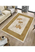 Makinede Yıkanabilir Leke Tutmaz  Gold Pvc Deri Kaymaz Taban Modern Salon Saçaksız Halı B1233  GOLD 100 x 300 - 5