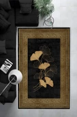 Makinede Yıkanabilir Leke Tutmaz  Siyah-Gold Pvc Deri Kaymaz Taban Modern Salon Saçaksız Halı B1235  LACİVERT-GRİ 180 x 280 - 2