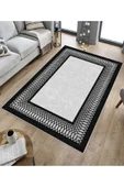 Makinede Yıkanabilir Leke Tutmaz  Gümüş-Siyah Deko Deri Kaymaz Taban Çerçeve Salon Saçaksız Halı B1229  YEŞİL-GOLD 80 x 300 - 5