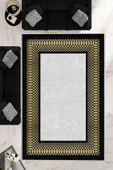 Makinede Yıkanabilir Leke Tutmaz  Siyah-Gold Deko Deri Kaymaz Taban Çerçeve Salon Saçaksız Halı B1230  SİYAH-GÜMÜŞ 100 x 300 - 1