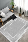 Makinede Yıkanabilir Leke Tutmaz  Gümüş Dot Keçe Kaymaz Taban Çerçeve Salon Saçaksız Halı B1223  SİYAH-ANTRASİT 100 x 200 thumbnail 4