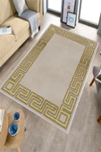 Makinede Yıkanabilir Leke Tutmaz  Krem-Gold Deko Deri Kaymaz Taban Versace Salon Saçaksız Halı B1239  BEJ-SİYAH 180 x 280 - 3