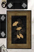Makinede Yıkanabilir Leke Tutmaz  Siyah-Gold Pvc Deri Kaymaz Taban Modern Salon Saçaksız Halı B1235  LACİVERT-GRİ 180 x 280 - 1