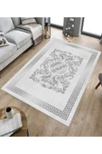 Makinede Yıkanabilir Leke Tutmaz  Gri Deko Deri Kaymaz Taban Göbekli Salon Saçaksız Halı B1237  KREM-GOLD 100 x 200 - 5