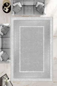 Makinede Yıkanabilir Leke Tutmaz  Gümüş Dot Keçe Kaymaz Taban Çerçeve Salon Saçaksız Halı B1223  SİYAH-ANTRASİT 100 x 200 thumbnail 1