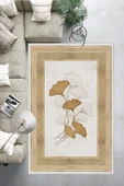 Makinede Yıkanabilir Leke Tutmaz  Krem Dot Keçe Kaymaz Taban Modern Salon Saçaksız Halı B1232  KREM-BORDO 80 x 150 thumbnail 2
