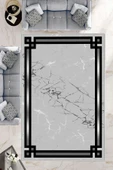 Makinede Yıkanabilir Leke Tutmaz  Gri Pvc Deri Kaymaz Taban Çerçeve Salon Saçaksız Halı B1211  GRİ 180 x 280 - 1