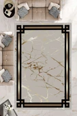 Makinede Yıkanabilir Leke Tutmaz  Gold Pvc Deri Kaymaz Taban Çerçeve Salon Saçaksız Halı B1212  GOLD 100 x 200 - 1