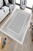 Makinede Yıkanabilir Leke Tutmaz  Gümüş Dot Keçe Kaymaz Taban Çerçeve Salon Saçaksız Halı B1223  SİYAH-ANTRASİT 100 x 200 thumbnail 3