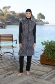Estiva 25946 Siyah Fermuarlı Geometrik Desenli Tam Boy Tesettür Mayo thumbnail 5