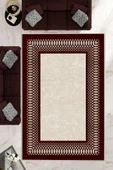 Makinede Yıkanabilir Leke Tutmaz  Bordo-Krem Deko Deri Kaymaz Taban Çerçeve Salon Saçaksız Halı B1231  SİYAH-GOLD 200 x 300 - 1