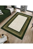 Makinede Yıkanabilir Leke Tutmaz  Haki-Krem Pvc Deri Kaymaz Taban Çerçeve Salon Saçaksız Halı B1228  LACİVERT-GOLD 80 x 150 - 5
