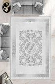 Makinede Yıkanabilir Leke Tutmaz  Gri Deko Deri Kaymaz Taban Göbekli Salon Saçaksız Halı B1237  KREM-GOLD 80 x 300 - 1