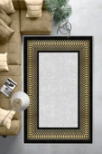 Makinede Yıkanabilir Leke Tutmaz  Siyah-Gold Deko Deri Kaymaz Taban Çerçeve Salon Saçaksız Halı B1230  SİYAH-GÜMÜŞ 120 x 180 thumbnail 6
