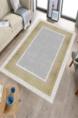 Makinede Yıkanabilir Leke Tutmaz  Gri-Gold Deko Deri Kaymaz Taban Çerçeve Salon Saçaksız Halı B1225  KREM-BİZON 100 x 300 - 3
