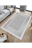 Makinede Yıkanabilir Leke Tutmaz  Gümüş Dot Keçe Kaymaz Taban Çerçeve Salon Saçaksız Halı B1223  SİYAH-ANTRASİT 100 x 200 thumbnail 5
