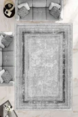 Makinede Yıkanabilir Leke Tutmaz  Gri-Antrasit Deko Deri Kaymaz Taban Eternity Salon Saçaksız Halı B1216  GRİ-KAHVERENGİ 100 x 300 - 1