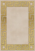 Makinede Yıkanabilir Leke Tutmaz  Krem-Gold Deko Deri Kaymaz Taban Versace Salon Saçaksız Halı B1239  BEJ-SİYAH 180 x 280 - 2