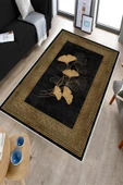 Makinede Yıkanabilir Leke Tutmaz  Siyah-Gold Pvc Deri Kaymaz Taban Modern Salon Saçaksız Halı B1235  LACİVERT-GRİ 180 x 280 - 3